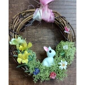 Bunny Rabbit Christmas Ornament Wreath Handmade Diorama Spring Flower Garden